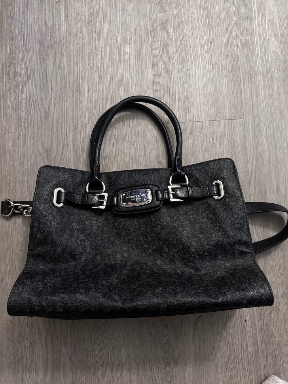 Michael Kors Black Leather Satchel with Silver Hardware
